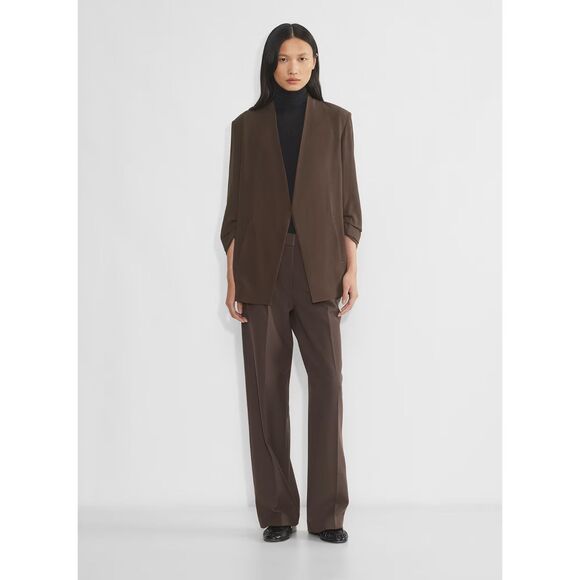 Babaton Power Hip Blazer Women's 10 Chocolate Brown Crepe Open Front Drape READ - Picture 2 of 11